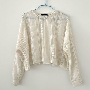 White Lace Boxy Long Sleeve Crop Top